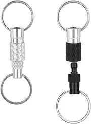 [InnoHHustle] Pack of 2 Removable Key Chains Quick Release Key Rings with Double Key Ring Pull Apart Key Ring for Car Key Chain Accessories Lock Holder, Silver, black, S