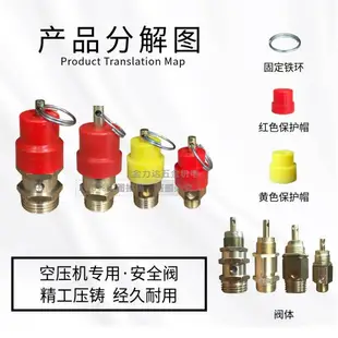 彈簧式氣泵空壓機配件常規安全閥泄壓閥小紅帽黃帽排氣閥8kg12kg