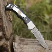 Handmade Damascus Folding Knife with Pocket Clip | 6.5'' Back Lock Folding Knife