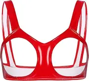 [TiaoBug] Women's Sexy Lingerie Faux Leather Open Cup Bra Bralette Wire-Free Unlined Brassiere Bra