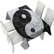 Black and White Marble Oriental Yin and Yan Tablecloth