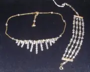 24ct GOLD CLAD CRYSTAL NECKLACE & BRACELET JEWELLERY SET, BRIDAL, NEW, AUSTRALIA