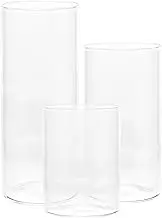 Glass Hurricane Candle Holder, 3pcs Clear Cylinder Candle Holders for Pillar Candles, Multiple Size Windproof Glass Open Ended Glass Candle Pedestal for Wedding Centerpieces Tables, Party, Event