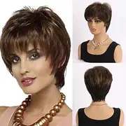 Wig Short Straight Hair with Bangs High Temperature Daily Use Wigs for Women Synthetic Brown