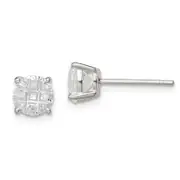 Sterling Silver 6mm Round Basket Set Laser-Cut Cz Stud Earrings