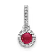 14k White Gold Real Diamond and Cabochon Ruby Halo Pendant