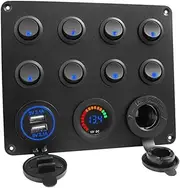 8 Combination Panel Double USB for Rv Car Cell Phone Charger Toggle Switch Control Panel Automotive Panel Marine Panel Toggle Voltmeter Panel USB on Off Panel with Lighter Pbt Red