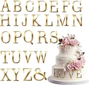 27 Pcs Acrylic Cake Toppers, Gold Letters Cake Topper, DIY Custom Cake Topper, Personalized A-Z Alphabet Decoration for Cake, Name Cupcake Toppers for Wedding Anniversary Baby Shower Birthday Party