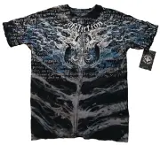 Affliction T-Shirt BURN 2XL NWT Skulls Black Blue