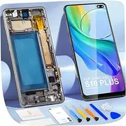 LCD Screen for Samsung Galaxy S10 Plus S10+ G975F G975U G975A 6.4 inch LCD Display Touch Screen Assembly Replacement with Tools (Black with Frame, No Fingerprint Recognition)
