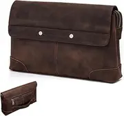 Men's Genuine Leather Phone Clutch Bag for 7.9" iPad, Vintage Zipper Handbag Wallet with Retractable Wrist Strap, Small Large Capacity Business Organiser Bag, Multi-Functional Wristlet Bag