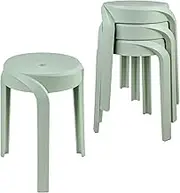 MITLOXX 17.7 inch Height Modern Plastic Stool (Set of 4), Round Stackable Chair, Unique Whirl Design, Flexible Seating for Home, Office, Classroom, Shower etc. Waterproof for Indoor/Outdoor (Green)