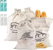 SPERO SPERA Bread Bag, 2 Pieces Linen Bun Bags for Homemade Container, 17.3×11.6 Inches Unbleached&Reusable Loaf&Baguette Storage,Natural Large Storage for Artisan Roll,With 2 pieces Bread Clips