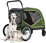 Dog Pram Pet Stroller for Large Dogs, Dog Strollers for Large Dogs and Cats, Travel Carriage Large Dog Stroller Pushchair Heavy Duty Dog Pram for Twin or Multiple Pet(Green)