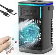 iFeiFan Portable Air Conditioners with Remote, 1500ml Water Tank, 3 Wind Speeds, 4-in-1 Portable AC with 6H Timer, 2 Cool Mist, 7 Lights, Personal Mini Air Cooler Fan for Room Bedroom Office (Black)