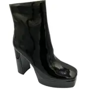 Steve Madden Luisina Black Patent Chunky Platform Boots Goth Witchy Punk 9.5