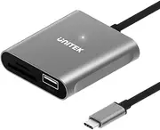 USB Card Reader, Unitek 3-Slot USB 3.0 Compact Card Reader, Read 3 Cards Simultaneously, Aluminum SD Micro SD CF Card Adapter Supports Flash Memory Card, Black