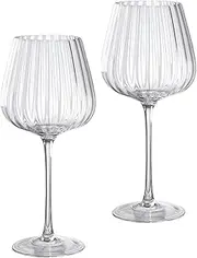 [Supercap] Crystal Wine Glasses - Hand Blown, Ribbed Clear Glass Wine Tumbler Universal Wine Glass for Red and White Wine, Cocktails & for Home and Bar (2pcs)