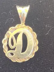 Vintage Solid Yellow 14 k Gold D initial Charm for neclace or Bracelet
