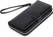 [TINEASUR] Ladies Purse Wallet Zippered Pu Purse Buckle Handbag for Women Black Fashionable Credit Card Holder