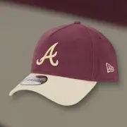New Era 9forty A-frame Snapback Hat Maroon Moleskin Crown Atlanta Braves Logo