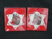 New Set of 2 White Porcelain Star Christmas Ornaments Dog, Rabbit & Panda Bear