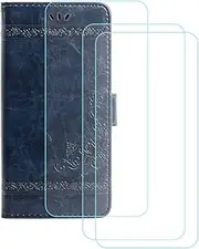 LCEHTOGYE Cover for Sharp Aquos R8 + 3 Slice HD Tempered Glass,Shell PU BracketBumper Protective Back Case - Anti-Scratch Screen Protector for Sharp Aquos R8-YSLH - Blue