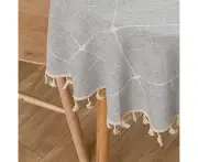 Farmhouse table clothkitchen table decorationtasseled cotton linen dust-proof table cloth,style3