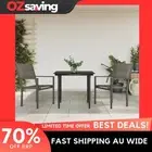 Garden Dining Set Grey Black Steel Textilene 3 Piece Outdoor Furniture 0734