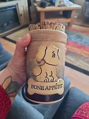 Stegall Signed Studio Art Pottery Stoneware Bone APPETIT DOG WITH CORK TO NEW