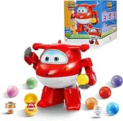 Super Wings Jett 2-in-1 Transformer Toy, 20.5 cm, 7 Lucky Ball Action Figure with 3 Sets DIY Stickers, Ages 3+