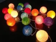 Rainbow Pack 20 Cotton Ball Fairy Light with String Globe Bulb 3 metres long