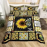 Manfei Sunflowers Kids Duvet Cover Set Twin Size,Butterfly Floral Botanical Rustic Farmhouse Bedding Set,Girls Boys Room Decor,Geometric Plaid Patchwork Bright Quilt Cover,1 Pillowcase(No Comforter)