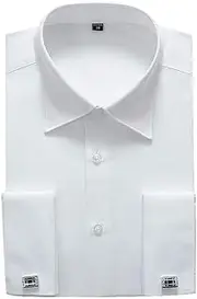 [Alimens & Gentle] French Cuff Regular Fit Contrast White Collar Stripe Dress Shirts (Cufflink Included)