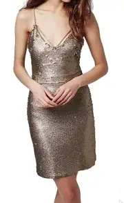 Topshop chain straps sequins silver gold metallic mini sexy dress sz 2-4-6 S new