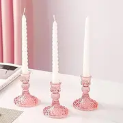Glass Candlestick Holder Taper and Candle Holder Desktop Decoration for Wedding Dinning Party-3 pcs