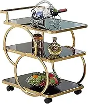 Mobile Storage Cart Rolling Cart Thick Tempered Glass Serving Trolley Bar Cart Beautiful Chrome Plated Metal Frame Serving Cart with Locking Wheels Open Storage Space