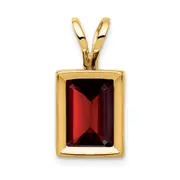 14K Yellow Gold 7x5mm Emerald Cut Garnet bezel pendant
