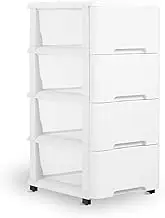 Novelinks Plastic Drawers Storage Organizer with Caster Wheels, Storage Cabinet with 4 Drawers Dresser Organizers and Storage for Living Room, Bedroom, Dormitory, Classroom,Office,White