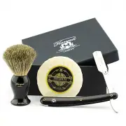 Men Shaving Set Cut Throat Razor Badger Hair Shaving Brush & Moisturizing Soap