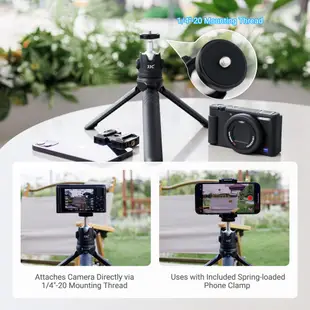 JJC 迷你三腳架可伸縮 贈手機夾 小型數位相機和智能手機 Vlog 拍攝 直播 手機電影製作等手持自拍桿
