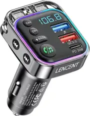 LENCENT Bluetooth 5.3 FM Transmitter,Pd 30W & QC3.0 Fast Charger Bluetooth Ca