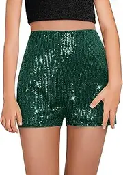 [Haloumoning] Girls High Waist Sequin Shorts Elastic Straight Leg Sparkly Glitter Party Shorts 5-14 Years