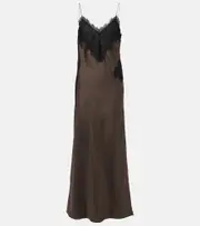 [Rohe] Róhe Lace-trimmed silk slip dress AU 12 brown