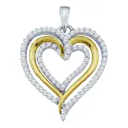 14k White Gold Round Diamond Triple Nested Heart Pendant 3/8 Cttw
