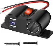 12 V Socket, USB Socket Cigarette Lighter Socket Splitter, USB Socket with LED Voltmeter and Switching for 12 V-24 V Car RV Boat
