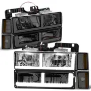 Fit 88-93 Chevy Blazer C/K F-LED DRL Headlight+Bumper Signal+Corner Lamps Smoked (for: Chevrolet)