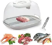 Food Meat Defrosting Box, Thawing Board 360° Circulating Defrost Tray Rapid Thaw Board, with Drip Tray and Transparent Lid Ultrasound and Ultrasonic Atomization Suitable for Frozen Meat, Kitchen, Fish