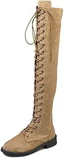 [AORUIDA] Womens Over The Knee Stretch Boots Retro Suede Lace Up Thigh HIGH Boots Biker Military Goth Punk Flat Long Boots