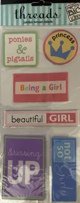 GIRL Jumbo Woven label Sticker (6pc)MAMBI•Child•Princess•Kid •Beautiful•Dress-Up